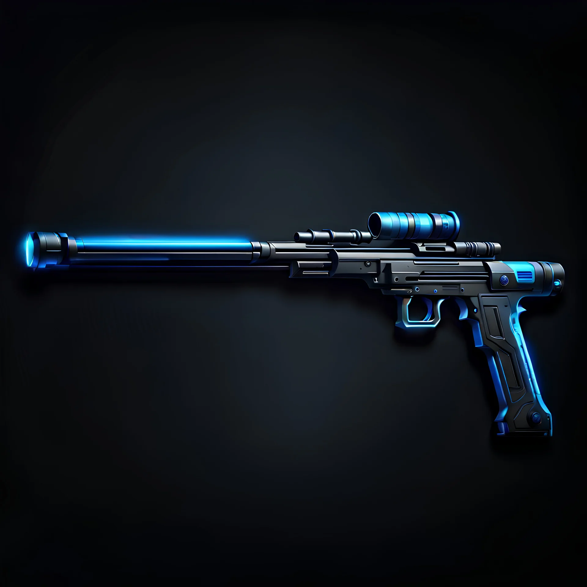 sniper rifle, black, blue lighting, black background, icon for video game ui