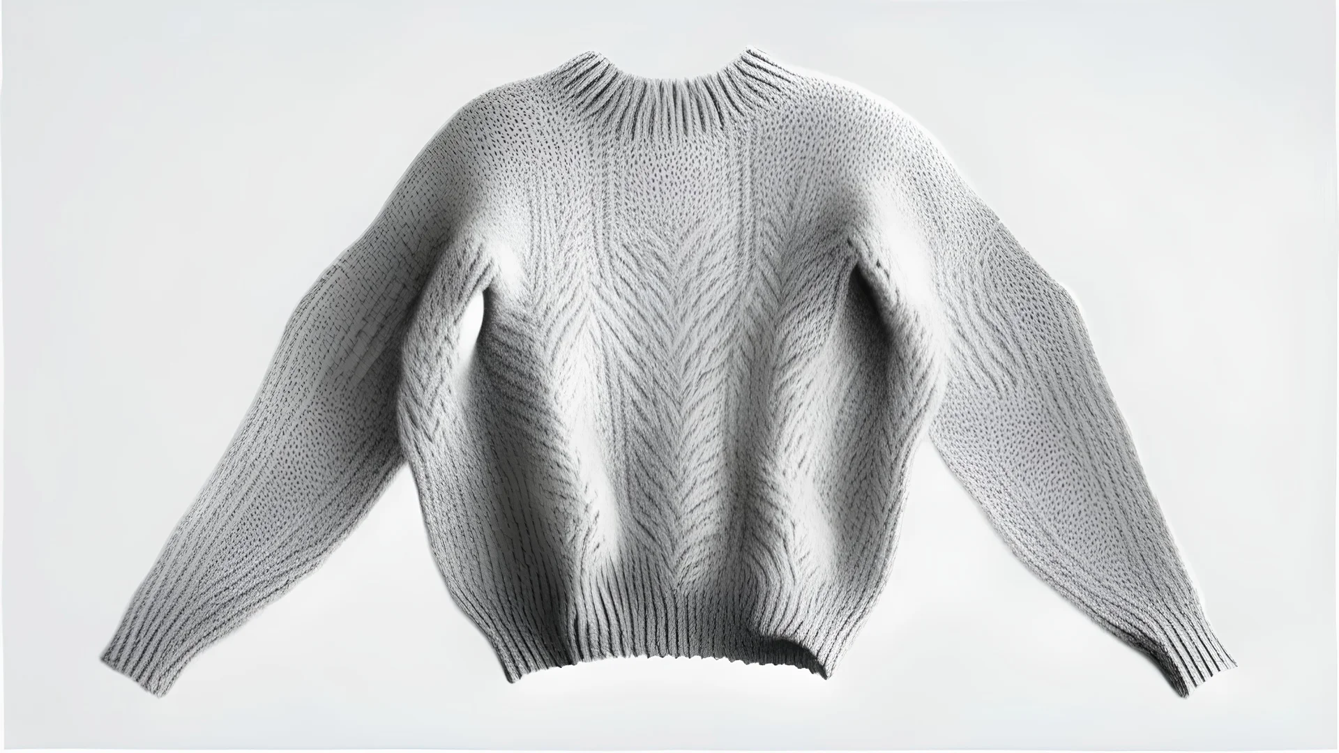 a picture of a grey knitted sweater with white background