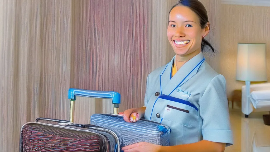 housekeeping smirking while taking baggage