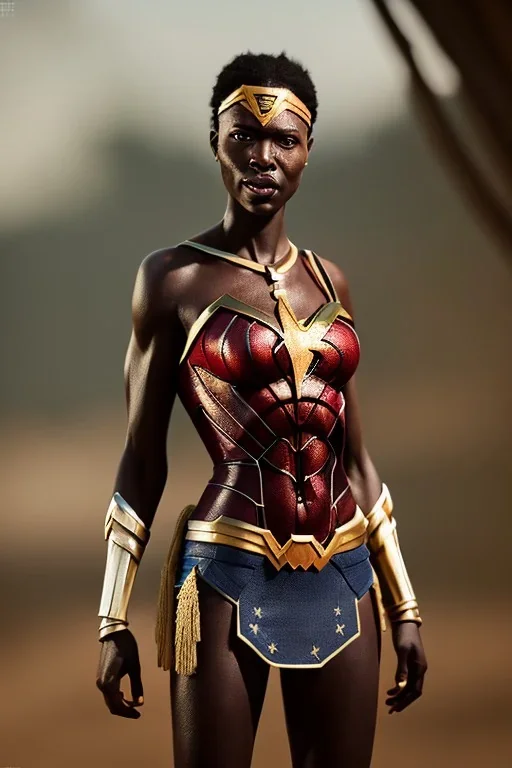 A photo taken from an african village "justice league", <character or scene>, kente, cinematic lighting --v 4 --q 2