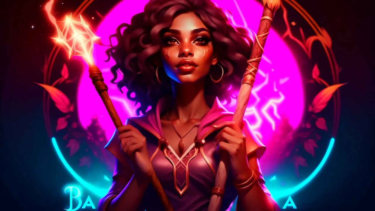 poster, a fantasy girl on a bright background holds a magic staff, with the ERAZE logo