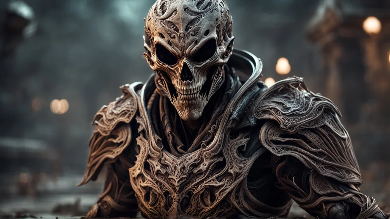 a horrifying ghost warrior. brutal carnage on a battle field. fantasy setting. alien armor fused to the skin. blood. broken armor. gloves. intense horror. blind terror. scared to death. a masterpiece, fantasy concept art, dynamic lighting, hyperdetailed, intricately detailed, deep color, Unreal Engine, volumetric lighting, Epic cinematic brilliant stunning intricate meticulously detailed dramatic atmospheric maximalist digital matte painting