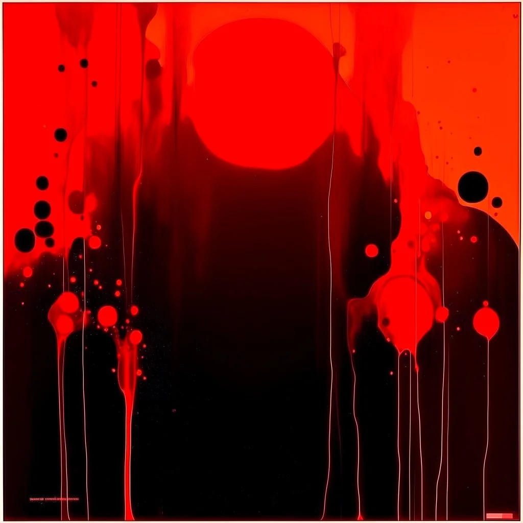 temperture warming blob conspiracies, abstract art, offset pinpoint clusters, by Victor Pasmore and Grahan Sutherland, mind-bending art, asymmetric, cigarette burns, violent orange and black color scheme, blur of dark neon orange hues bleeding into darkness background
