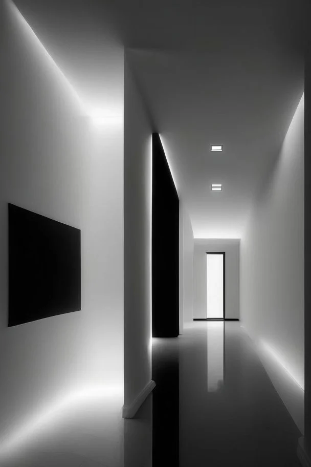 We make it black, veined walls and a white floor, with a rectangular reception and hidden lighting