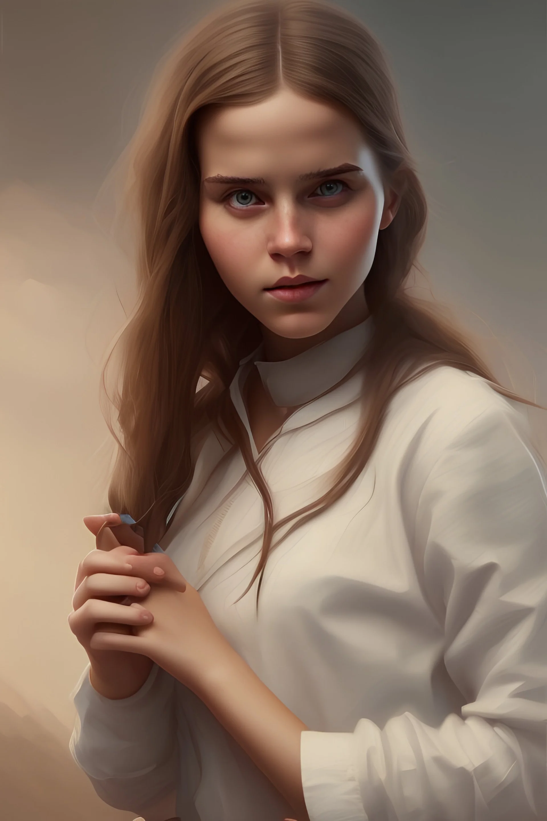 Peder Mork Monsted style, girl portrait, Emma Watson style