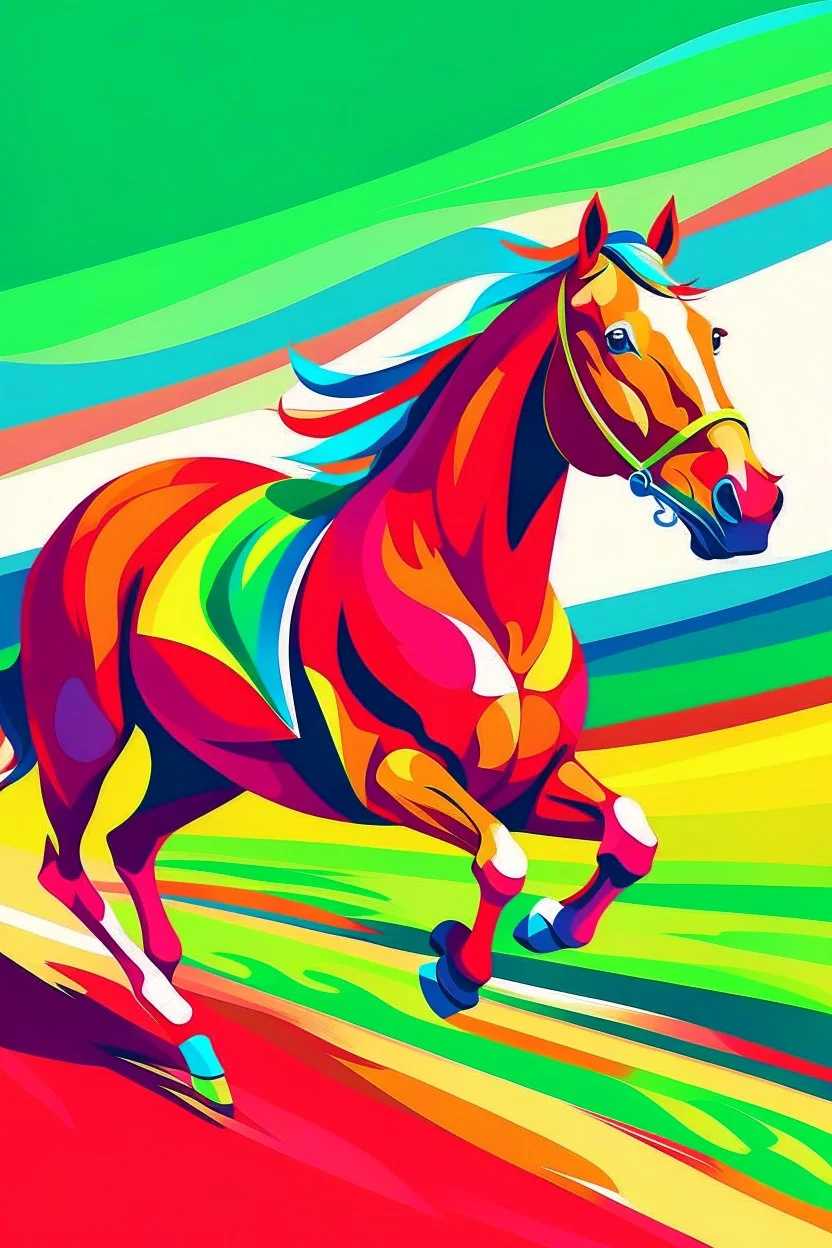 Acrtoon 2d art illustration . Colourful horse racing