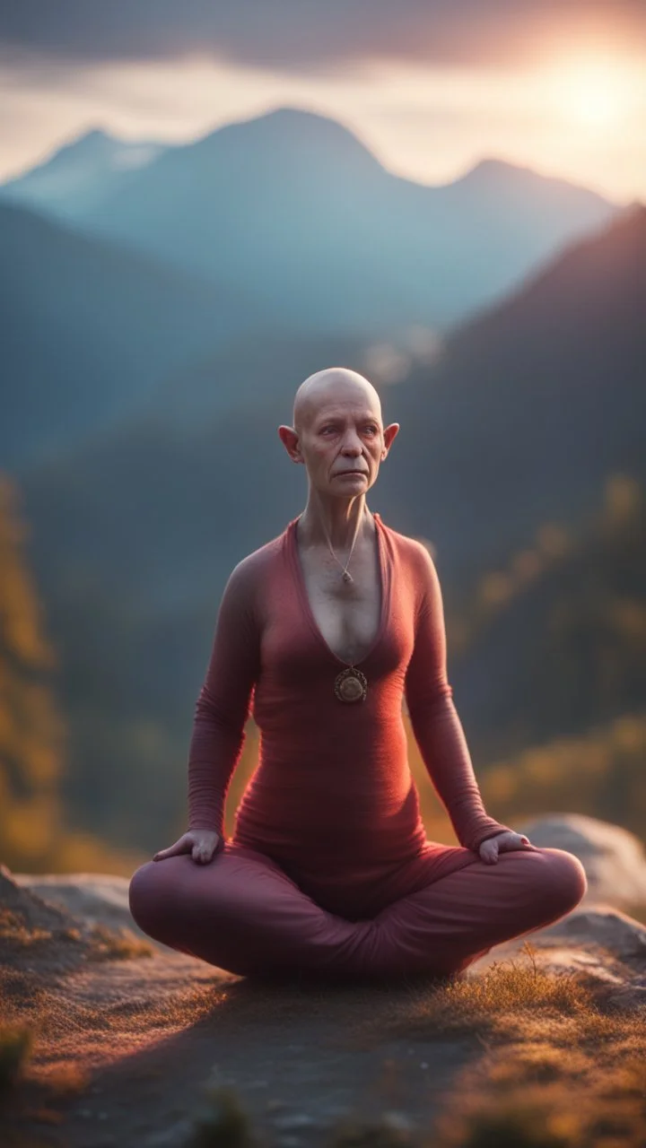 spray paint, portrait of bald witch as yoga Vampire walrus in carpathians montains sun set ,bokeh like f/0.8, tilt-shift lens 8k, high detail, smooth render, down-light, unreal engine, prize winning