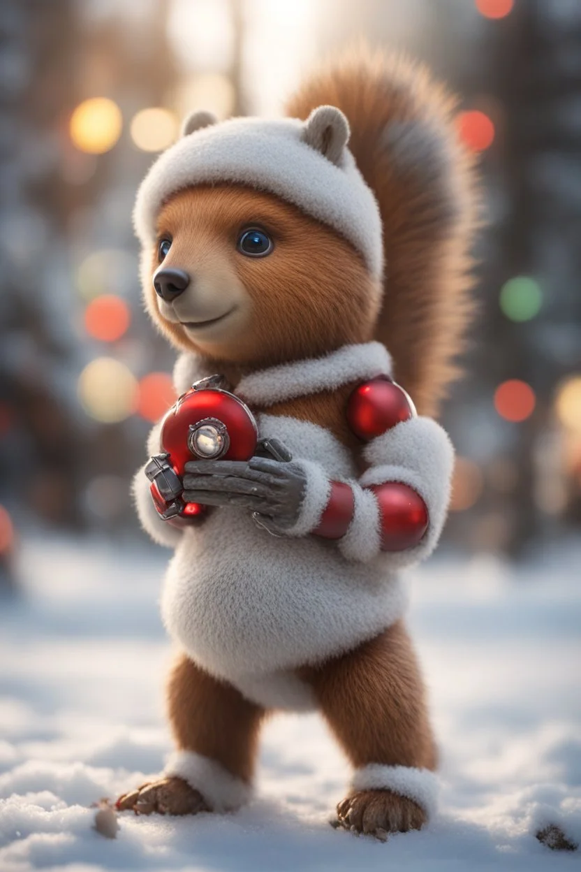 last Christmas adult star bear squirrel chat robot, bokeh like f/0.8, tilt-shift lens 8k, high detail, smooth render, down-light, unreal engine, prize winning, in the style of fallut 4