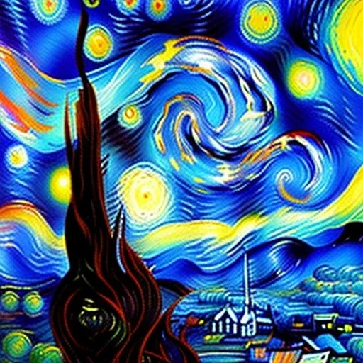 Dibujo al oleo de El avestruz pintado con muchas nubes de colores estilo Vincent van Gogh