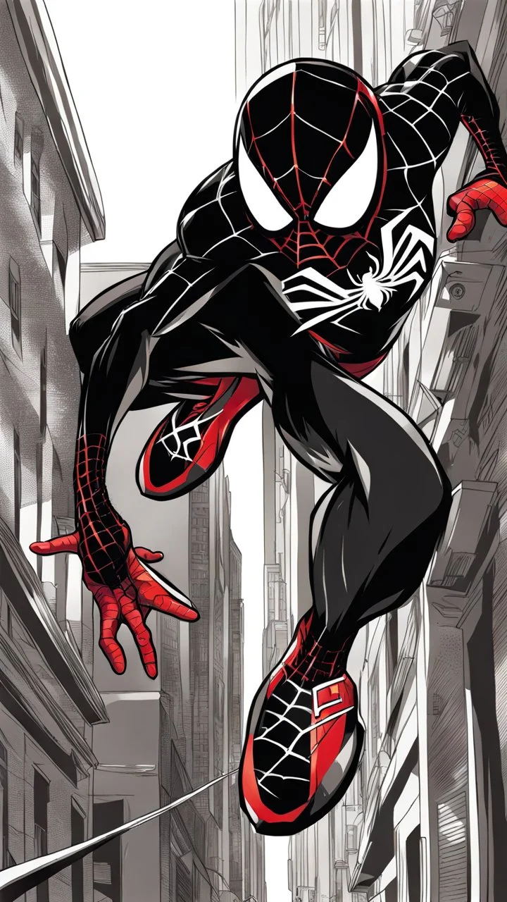 miles morales mix with venom symbiote in Street drawings artstyle, Street boy them, intricate details, highly detailed, high details