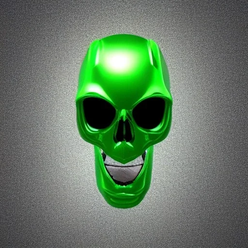  green android skull, metallic, realistic, volumetric lighting, shiny, fit in board, full figure, white background, 8k, 3D