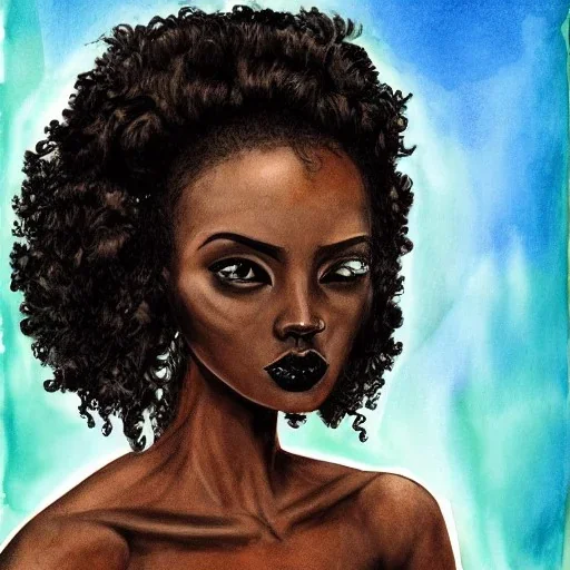 Portrait of a pretty dark skinned witch with dark curly hair by Nick Harris