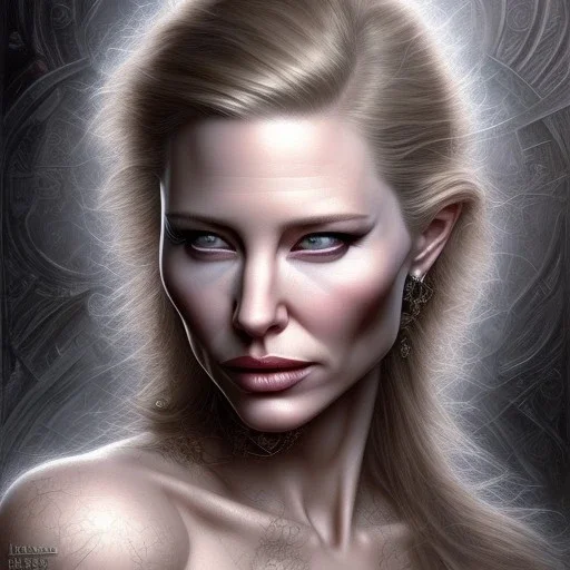 mix young cate blanchett angelina jolie, bodybuilder by gerald brom luis royo