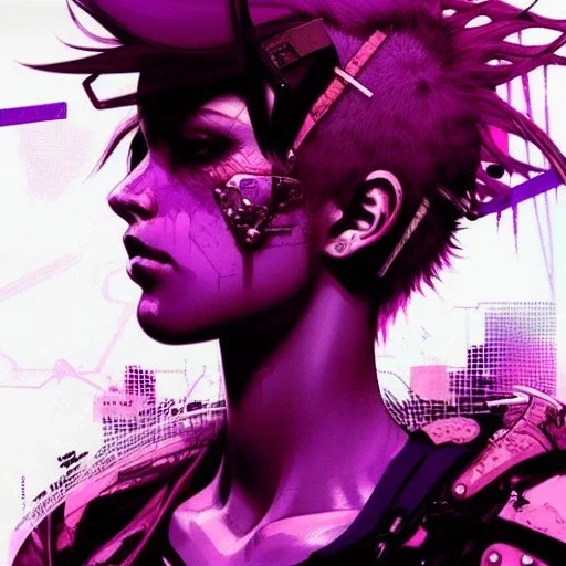 beautiful punk girl, hyper detailed, illustration by <kilian eng> <Yoji Shinkawa>, purple tones,