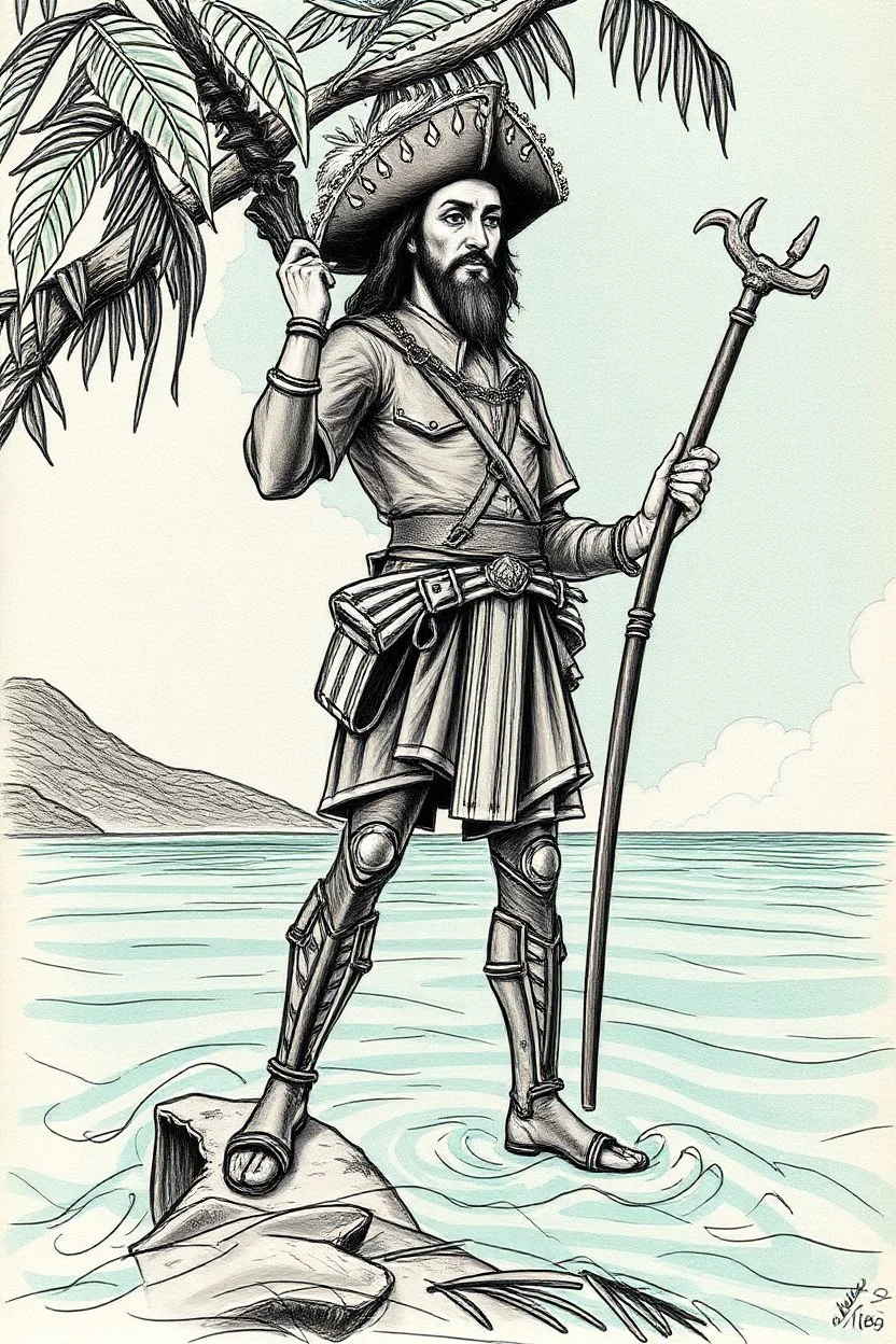 Vasco Núñez de Balboa from the panama jungle to the pacific ocean in the style of davinci sketch