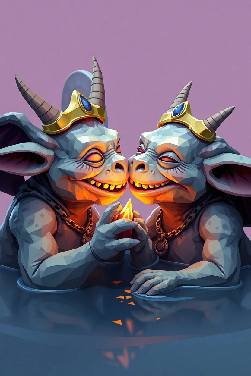 hi poly Mud luxury smiling psychic kobolds kissing