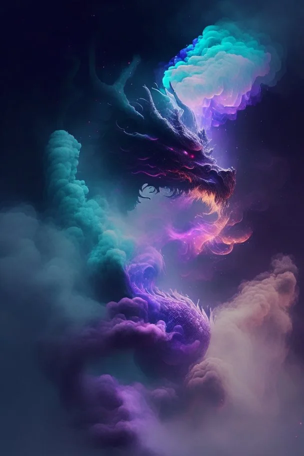 fog and smoke in a shape of a monsterous dragon demon and a colour of cosmos