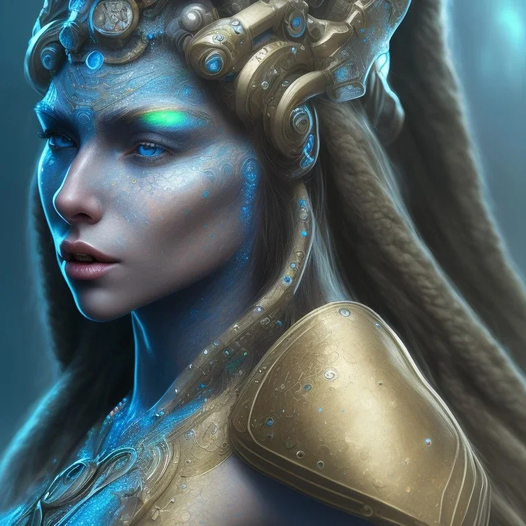 portriate of beautiful blue na'vi warrior,volumetric lighting, particals, intricate detail,realistc, close up