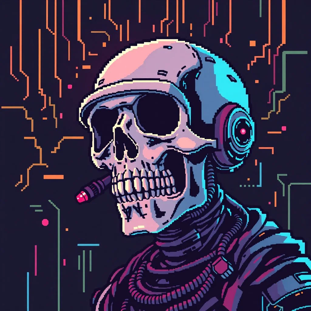 8 bit pixelart cyberpunk skull,servitor, Comic style