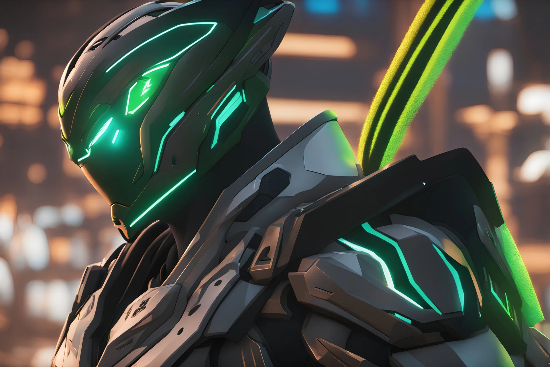 Genji machine in 8k solo leveling shadow artstyle, sans them, neon effect, full body, Desert, intricate details, highly detailed, high details, detailed portrait, masterpiece,ultra detailed, ultra quality