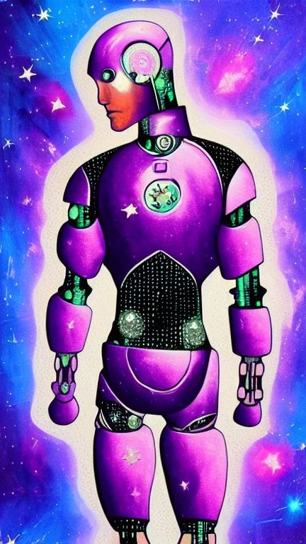 cyborg man, super ,nion ,purple, extremely beautiful art, cosmic, highly creative, rich colors, amazing details