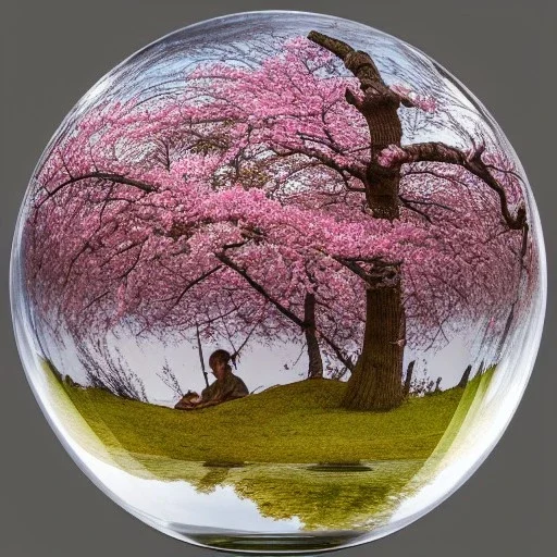 large glass globe filled with intricate, cherry blossom tree, beautiful, peaceful, gorgeous,, ornate, 8k, high-quality, fine-detail, intricate, digital art, brian froud, howard lyon, selina french, anna dittmann, annie stokes, Greg Rutowski