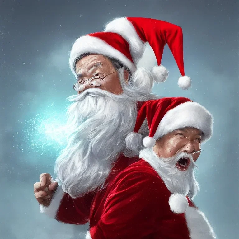 Person Changpeng Zhao, binance, BNB , xmas hat, santa cluas, xmas, angry, beating "FUD" with hammer, fear uncertainty doubt, emperious, 8k resolution concept art portrait by Greg Rutkowski