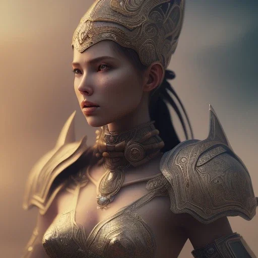 badass female goddess of war, very beautiful figure,A tilt-shift photograph, wearing detailed,armor,object shadow,extraordinary, sharp focus,macro lens,intricate filigree metal design, full body portrait, cinematic, unreal engine 5, 8k, hyper realistic. Volumetric lighting, unreal engine 5 ,hyper elegant,hyperphotorealistic, epic composition,bokeh, cinematic lighting, hyperphotomaximalist, masterpiece,epic composition, motion blur. Glim lighting