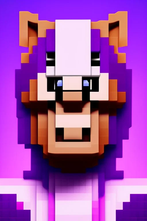 a portrait of a purple square face, Minecraft look, cute, farmer look, 2d, large pixel style