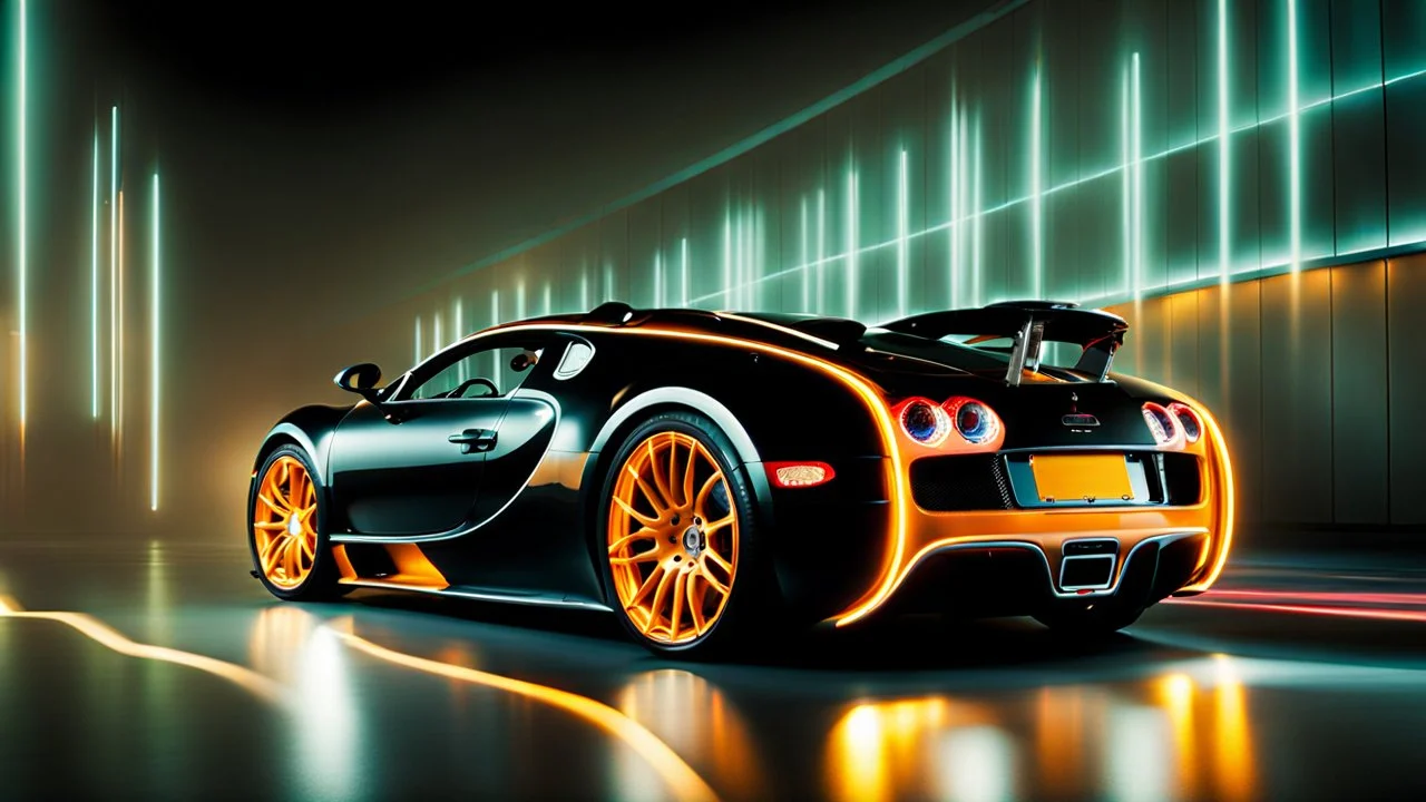 bugatti veyron glowing lights effect , rear view, desktop wallpaper, 4K, Cinematic