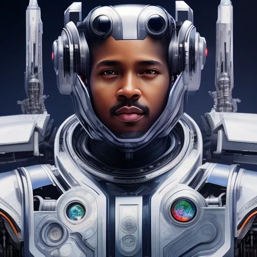 cosmos masterpiece, humanoid cyborg robot, sango fantasy, fantasy magic, sharp focus, illustration, highly detailed, digital painting, concept art, matte, artgerm and paul lewin and kehinde wiley, full figure, fit in board, cyber punk, pretty accurate hands face fingers, natural aye, fit within portrait