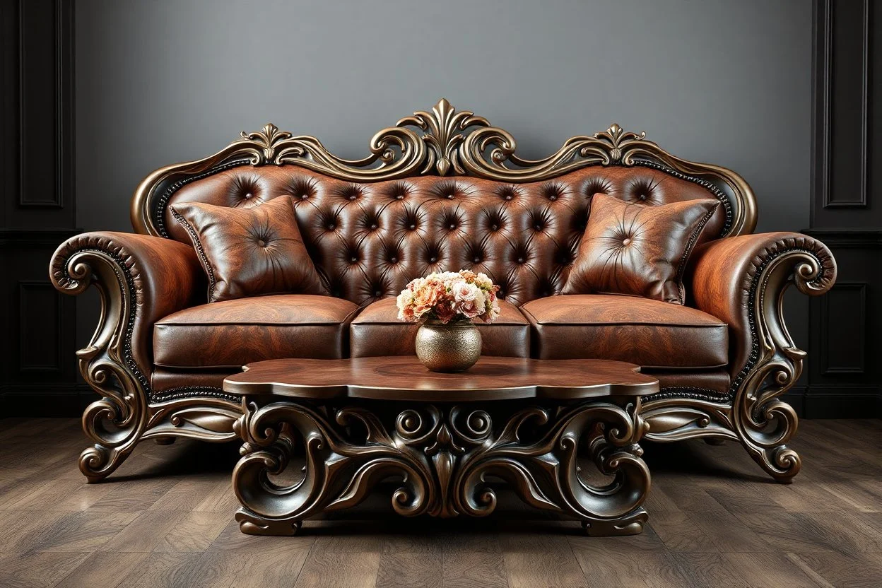image of a Royal sofa with 3d fractal base decoration made of good wood no background without table