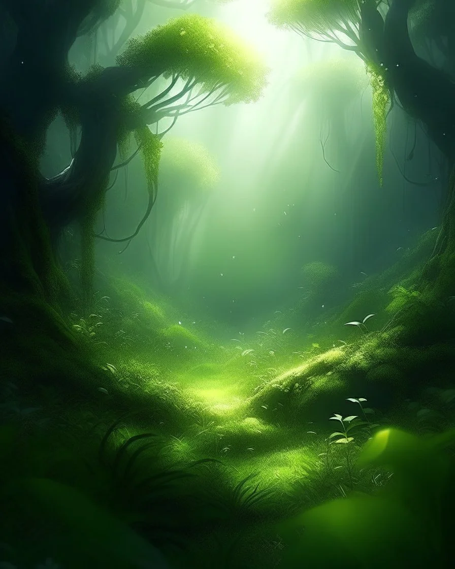 Nature-infused achievement visualization, realistic digital art, lush greenery, fantasy style, 3:4 aspect ratio, dreamy atmosphere, ethereal lighting, detailed foliage, tranquil