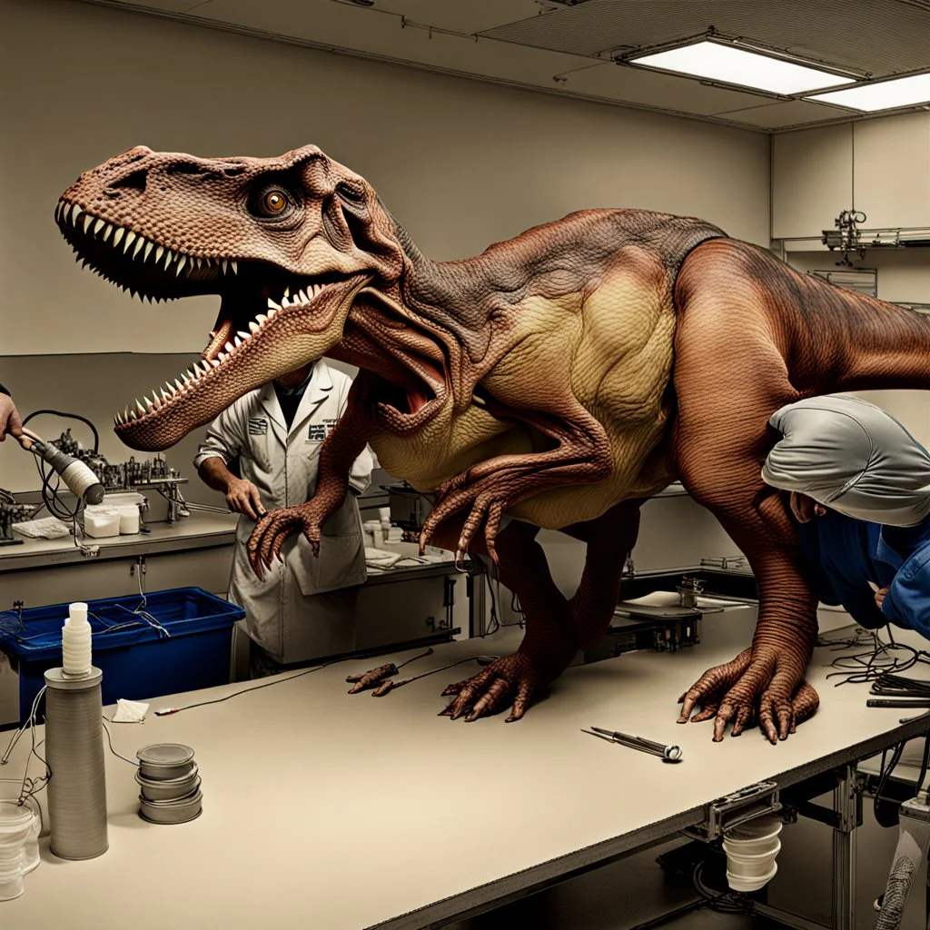 Vets working on a dinosaur.