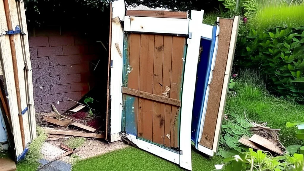 broken detached doors all over garden