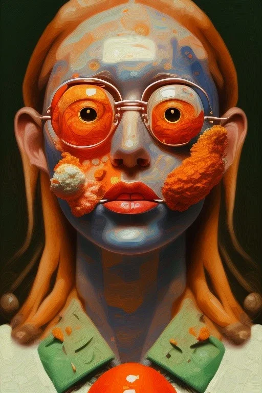 a painting of clouds in orange sunset, by lucian freud and botero, textured, anatomically correct, beautiful woman perfect face, green eyes, sharp focus, highly detailed. desolate background. the royal tenenbaums