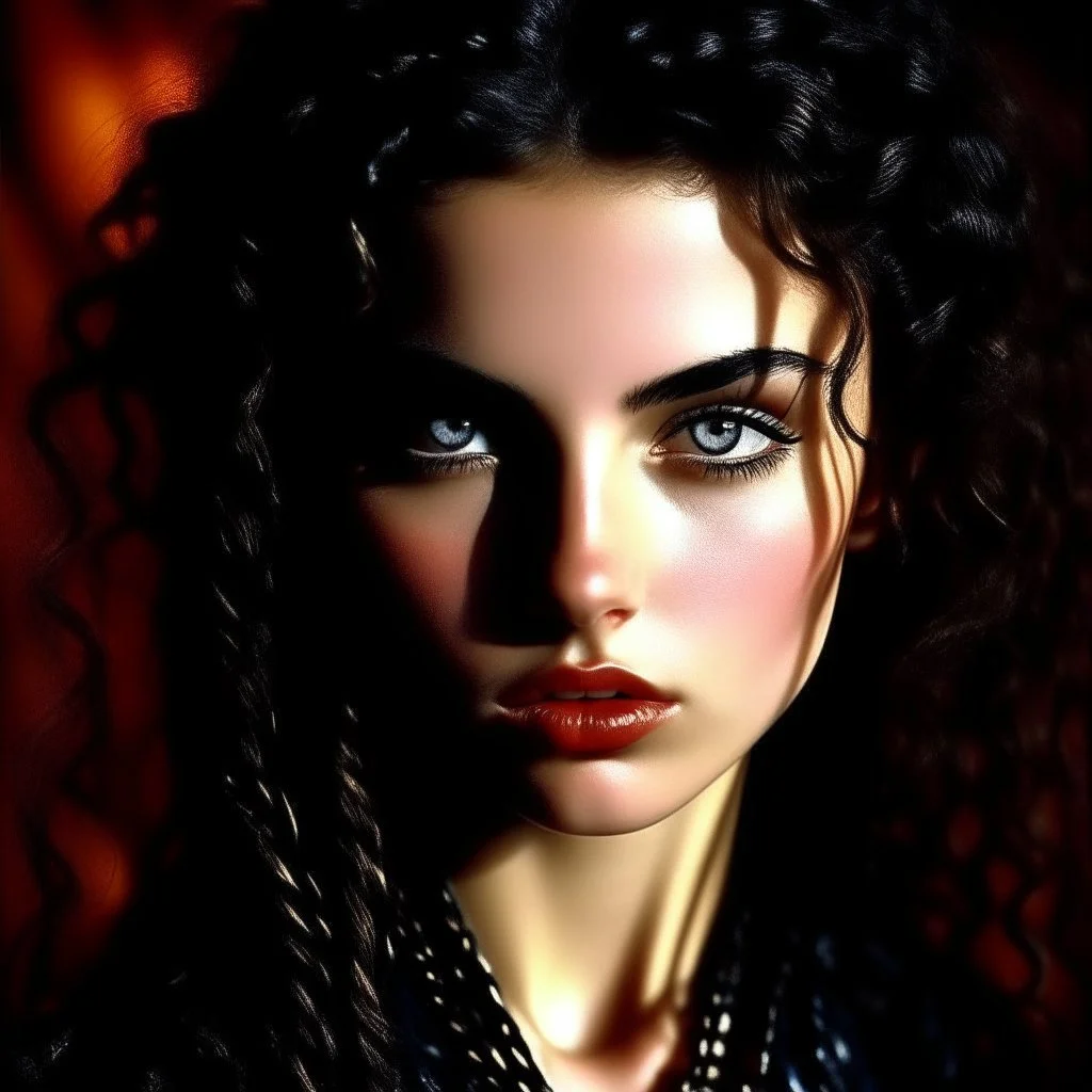 (Masterpiece) in the styles of Helmut Newton and Ellen von Unwerth. (Masterpiece) 19 year old beautiful (ultra detailed face, intricately detailed eyes) Arab model with black, (intricately braided) wavy hair and leather harness. She Emphasizes glamor photography. Explore poses,. Shot with a Canon EOS R5, Fujifilm Velvia 50 film, best quality, 8k, symmetry, trending on behance