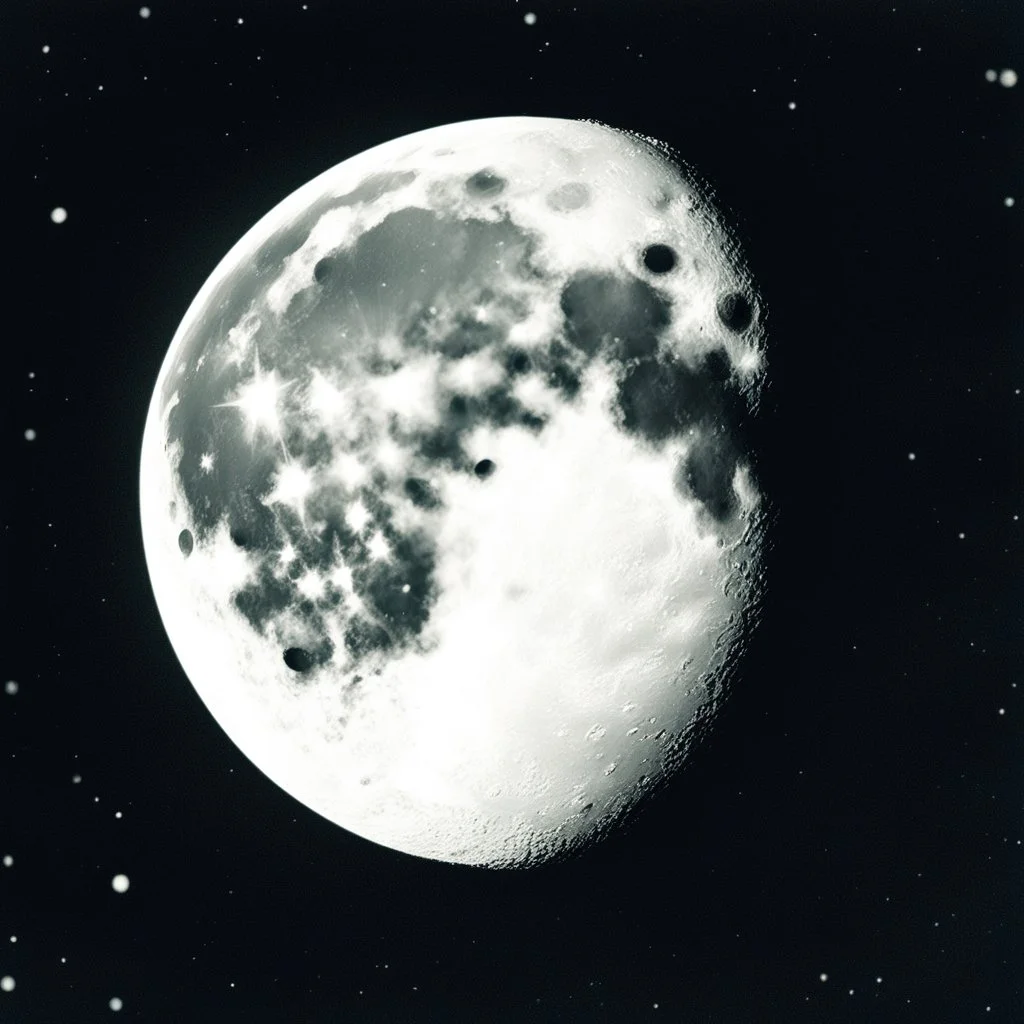 [vintage style noisy scratches glitches, Shot the texture and then rewound the film and double exposed] Flight to the moon