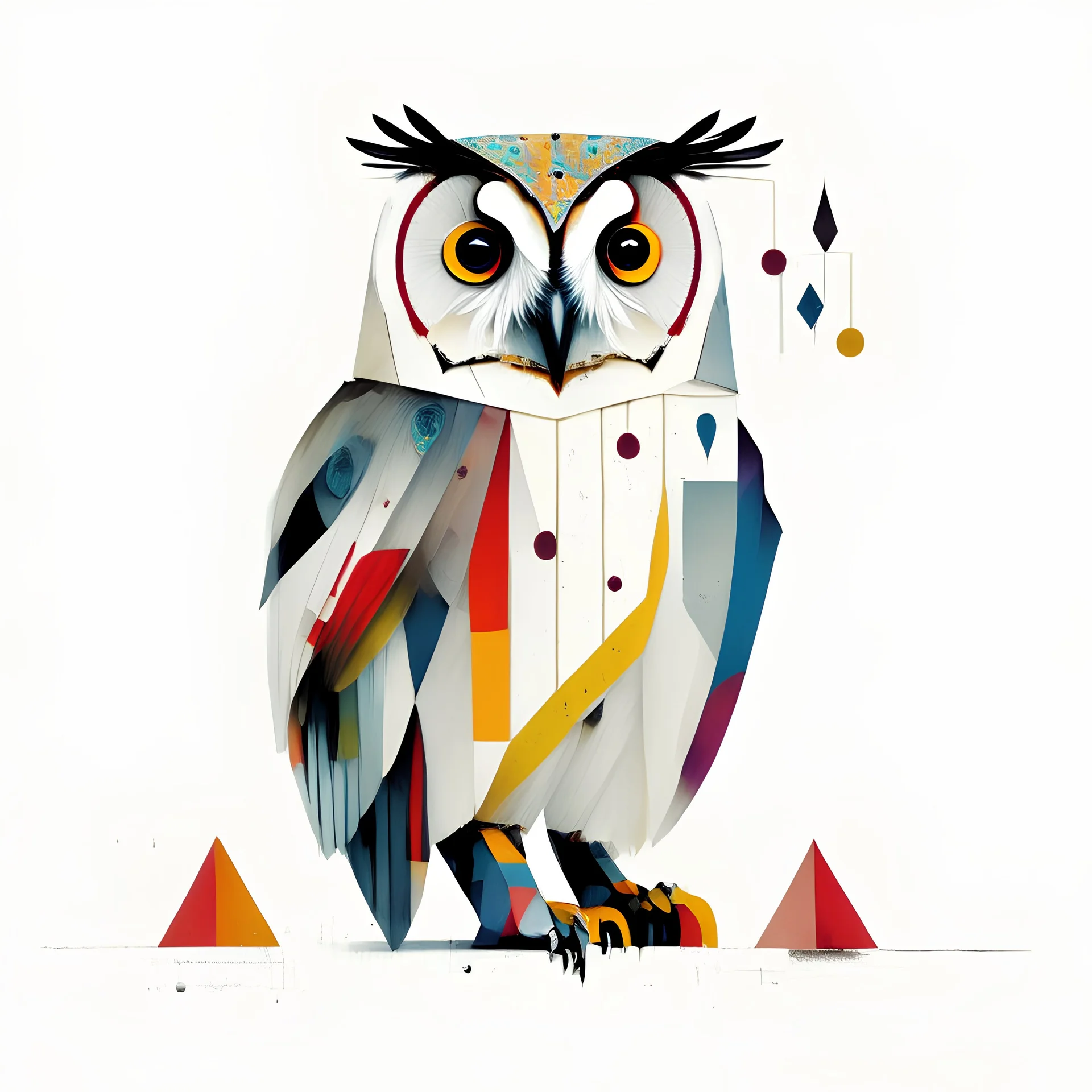 Wassily Kandinsky owl, white background, playful