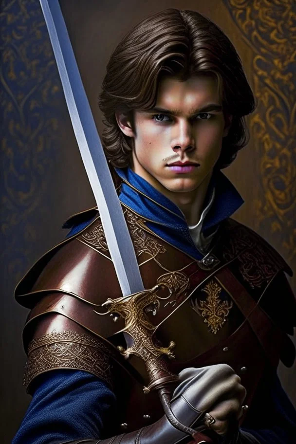 european brown hair young adult royal guard swordsman with rapier