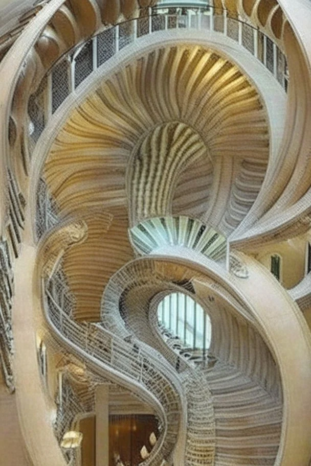 inside a building in a vertical Nautilus shell by artist "Dorian Haqmoun"