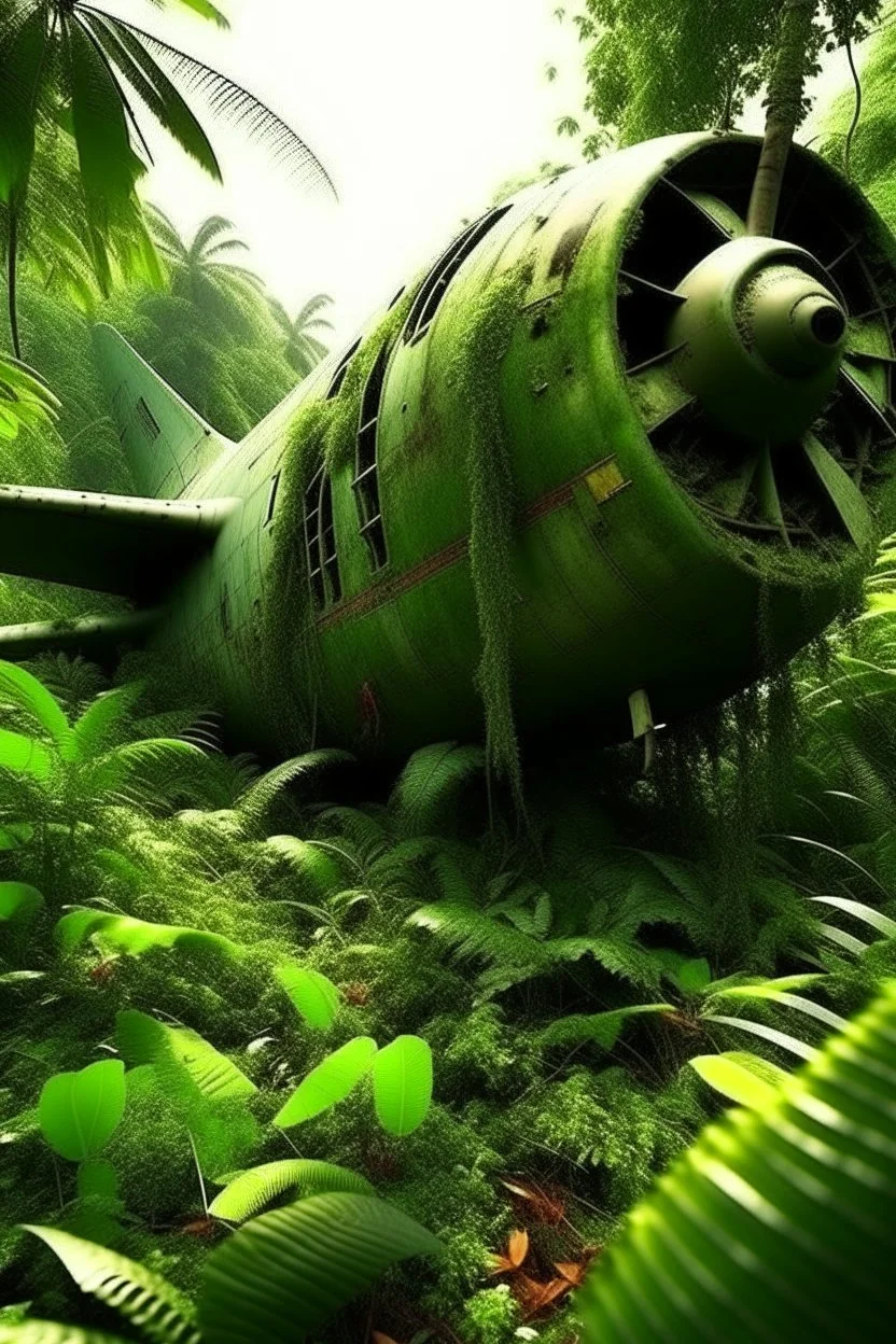 vegetation crashed airplane in the jungle