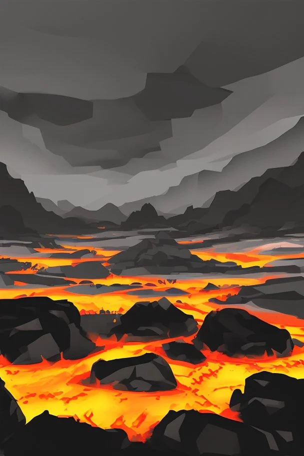 an inferno landscape with gray and black rocks cell shading