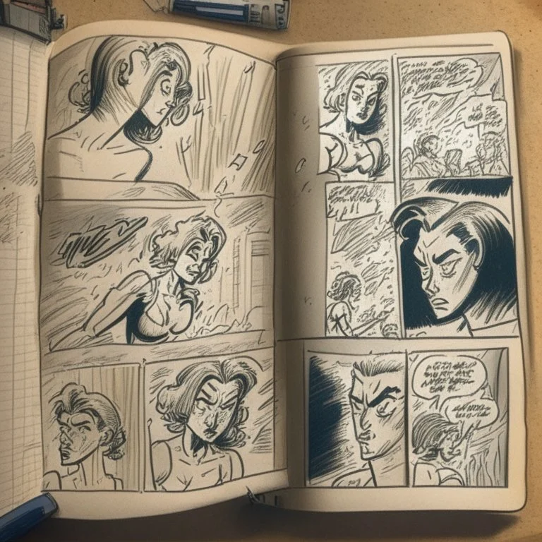 A handdrawn comic book page in a sketchbook