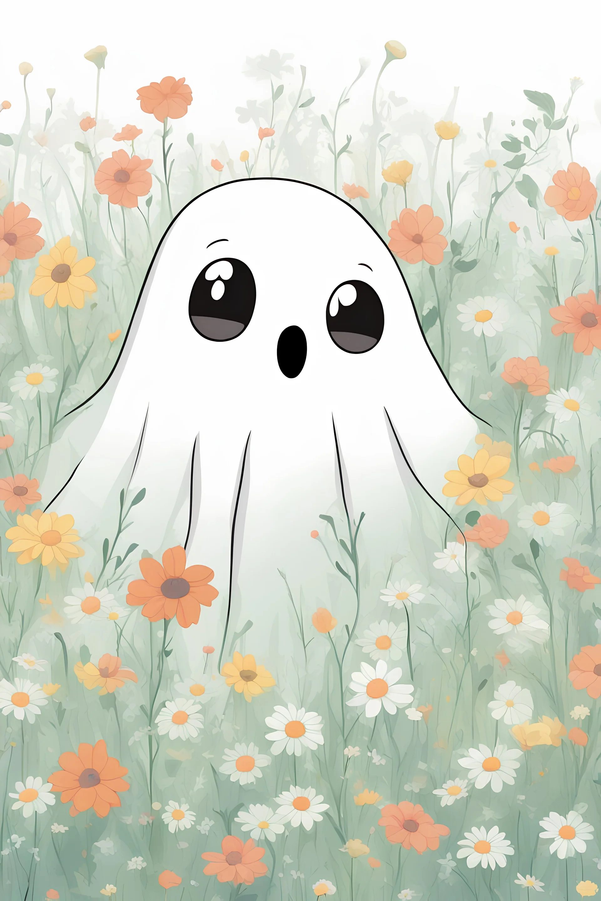 Cute Ghost on a Flower Meadow, floral, ghost