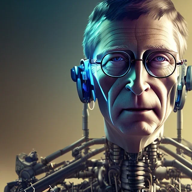 A portrait of post-apocalypse cyborg BILL GATES in a cyberpunk city, sci-fi fantasy style, volumetric lighting, particales,highly detailed,cinamatic, deep colours,8k. 3D octane render, annie stokes, lisa parker,