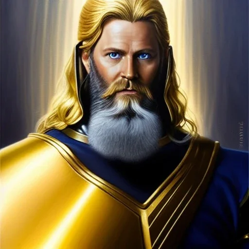 ultra detailed fullbody Portrait in oil on canvas of Odin from Marvel comics. with very long beard with asgardian Golden armor,with helmet ,extremely detailed digital painting, extremely detailed face,crystal clear Big eyes, mystical colors ,perfectly centered image, perfect composition,rim light, beautiful lighting, 8k, stunning scene,extremely sharp detail, finely tuned detail, ultra high definition raytracing, in the style of Simon Bisley and Paulo Lopes and Ken Kelley and Ohrai Noriyoshi