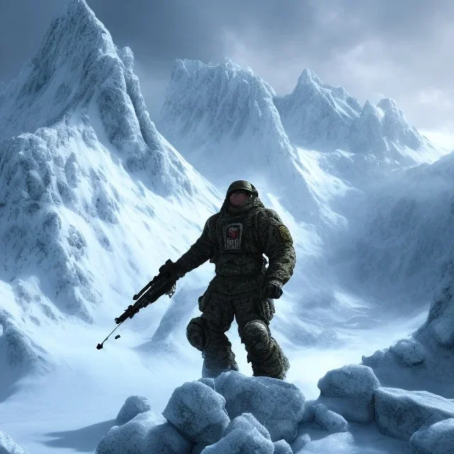 8k Quality, Tactical Marine Scaling an Icy Mountain