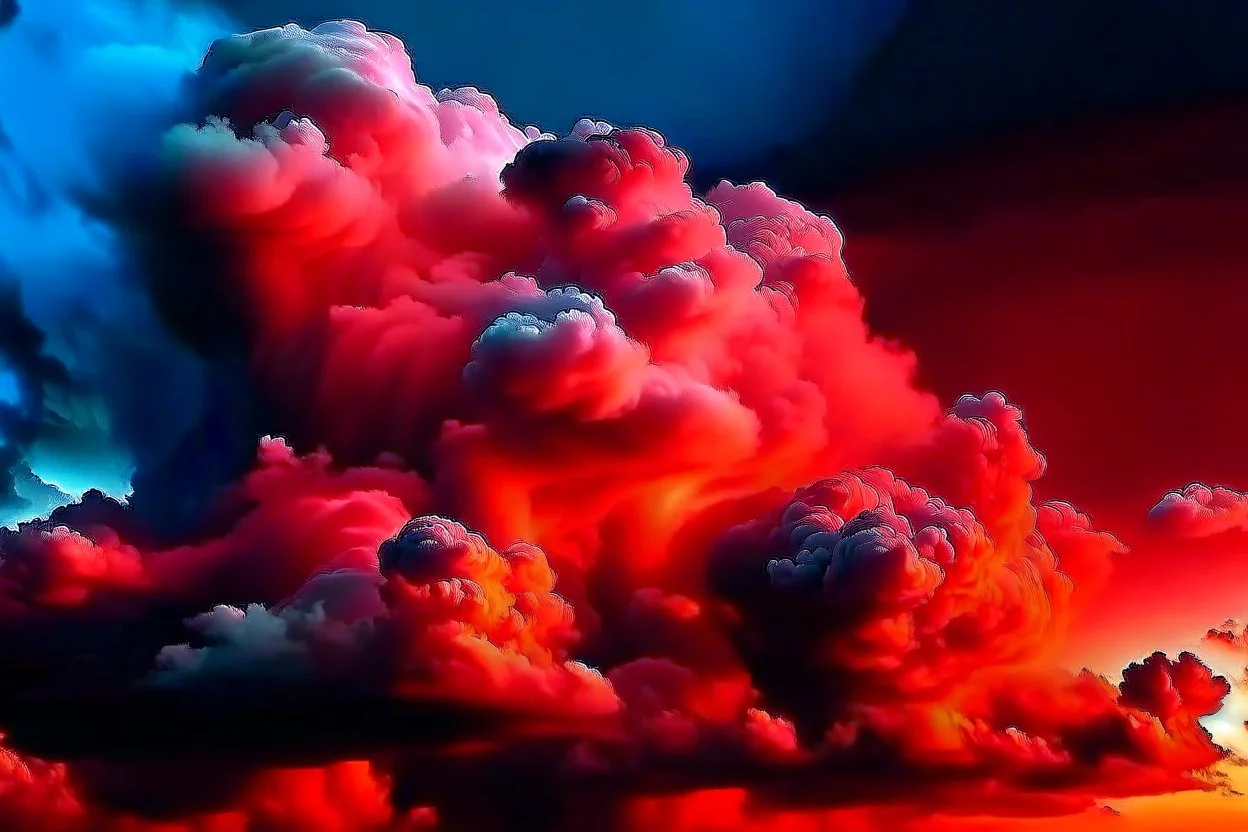 Clouds in the sky colored like blood, beautiful, surreal, haunting