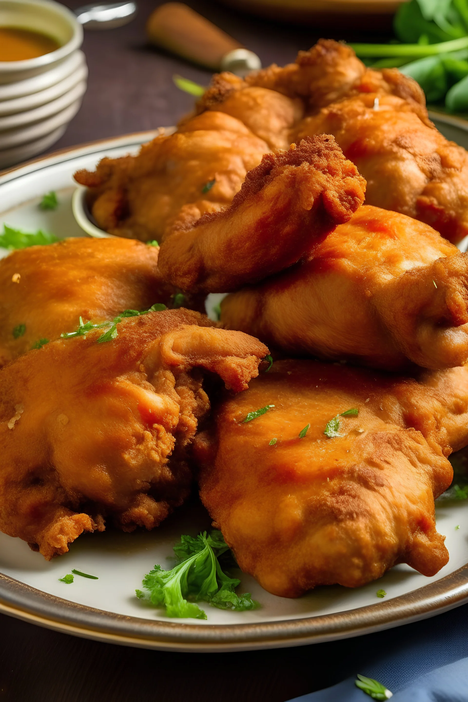 A plate of fried chicken: Fried chicken is a staple of Southern cuisine and would be a great addition to any Creole restaurant menu. It’s crispy, juicy, and delicious.